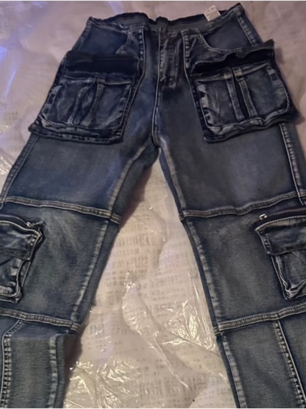 Men's Dark Blue Cargo Jeans with Multiple Pockets